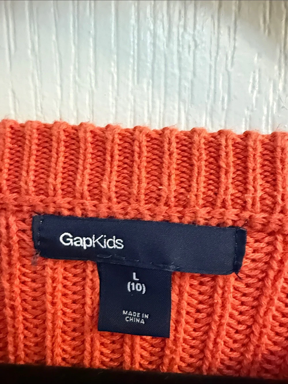 GAP Coral-Orange Textured Crewneck Sweater